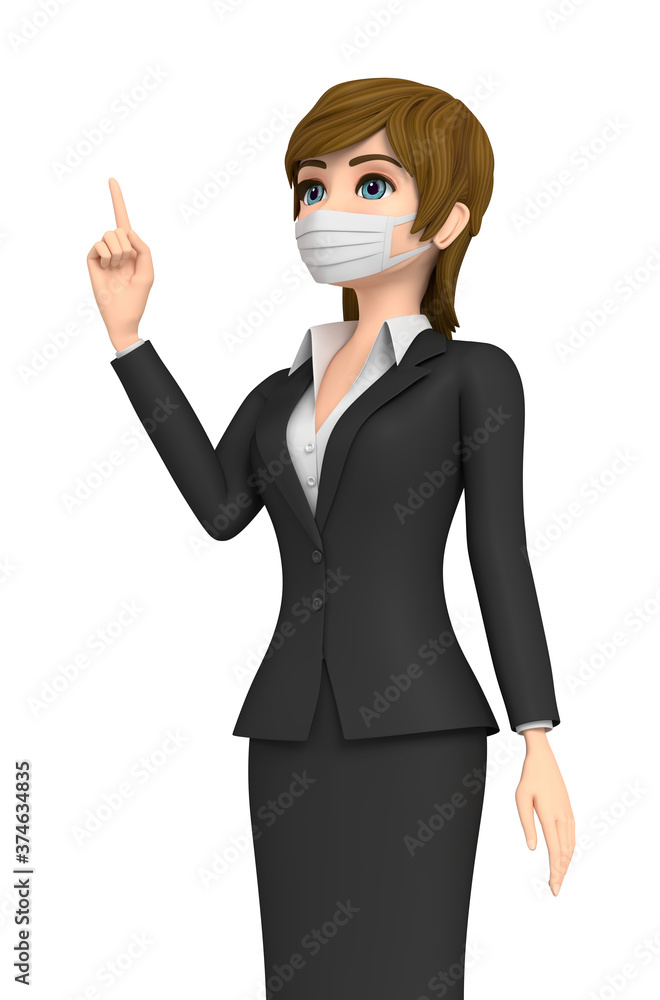 3D illustration character - A woman wearing a mask is guiding 3D illustration character - A woman wearing a mask is guiding