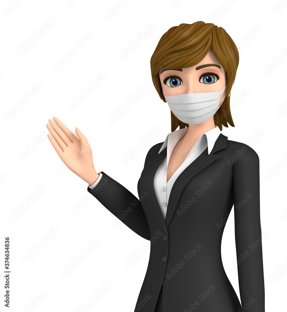 3D illustration character - A woman wearing a mask is guiding 3D illustration character - A woman wearing a mask is guiding