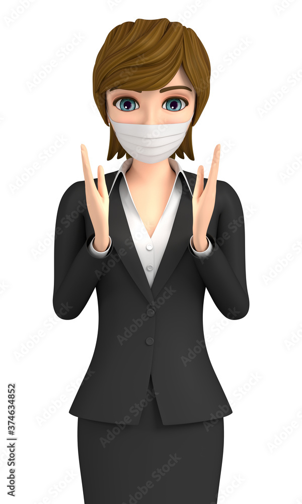 3D illustration character - A woman wearing a mask has a shine 3D illustration character - A woman wearing a mask has a shine