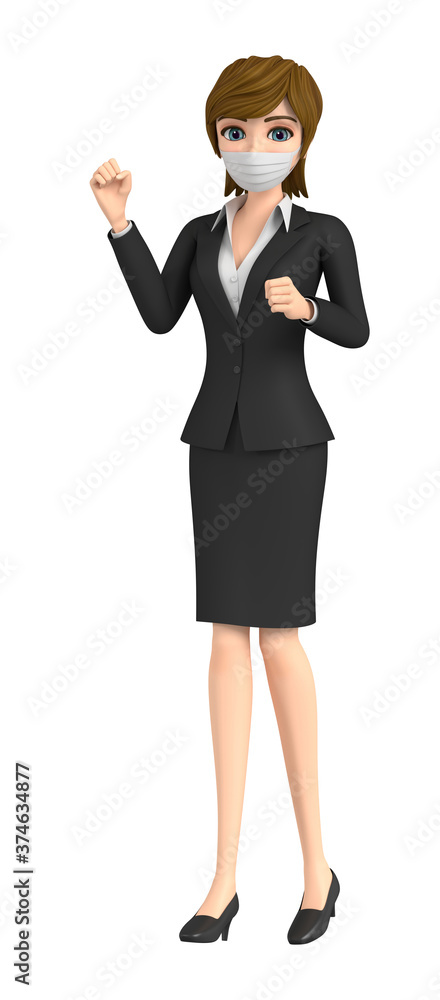 3D illustration character - A woman wearing a mask is posing for victory 3D illustration character - A woman wearing a mask is posing for victory
