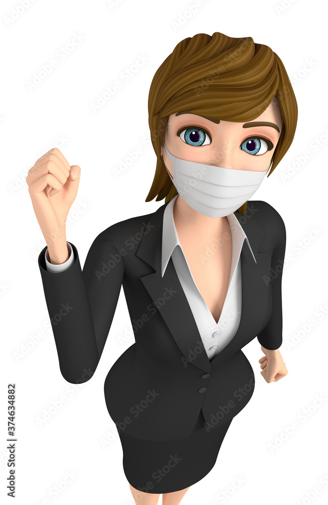 3D illustration character - A woman wearing a mask is posing for victory 3D illustration character - A woman wearing a mask is posing for victory