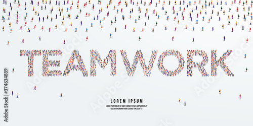 Teamwork. Large group of people form to create Teamwork. vector illustration.