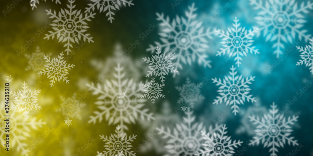Abstract yellow and light blue background with flying snowflakes Abstract yellow and light blue background with flying snowflakes