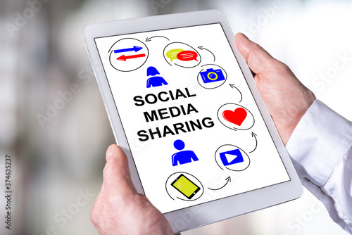 Social media sharing concept on a tablet