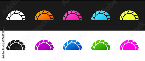 Set Dumpling icon isolated on black and white background. Traditional chinese dish. Vector.