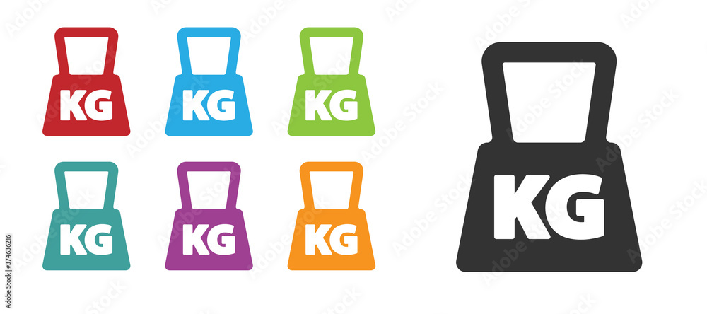 Black Weight icon isolated on white background. Kilogram weight block for weight lifting and scale. Mass symbol. Set icons colorful. Vector. Black Weight icon isolated on white background. Kilogram weight block for weight lifting and scale. Mass symbol. Set icons colorful. Vector.