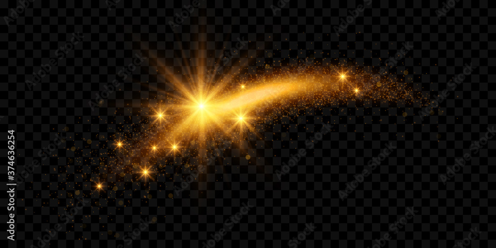 Golden glittering, sparkling magic light effect isolated on dark transparent background. Golden glittering, sparkling magic light effect isolated on dark transparent background.