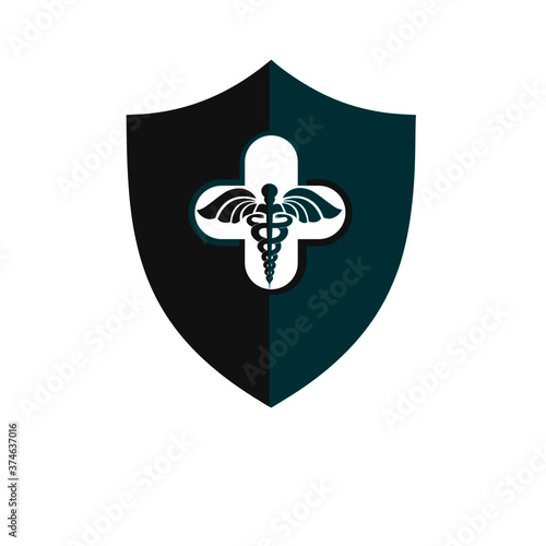 Caduceus illustration vector logo design.