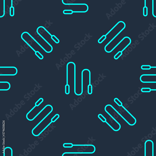 Green line Jump rope icon isolated seamless pattern on blue background. Skipping rope. Sport equipment. Vector Illustration.