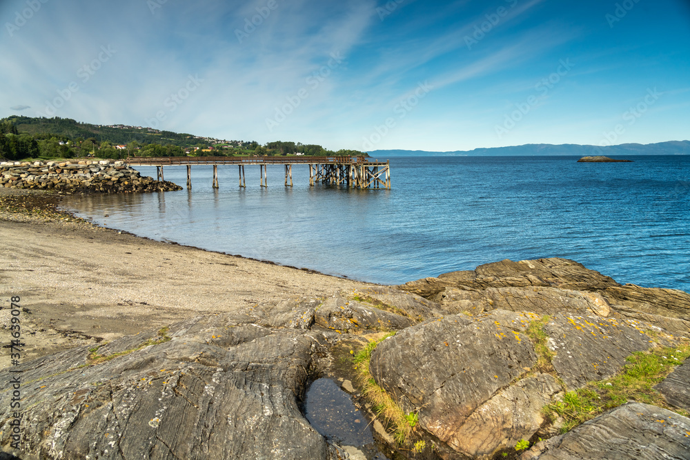 Nordic summer Beach scenes on the south shore of the Trondheim Fjord, Trondelag, Norway