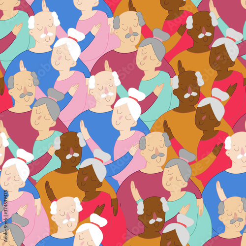 Persons of the elderly people decorative pattern. Seamless pattern for happy grandparents day.