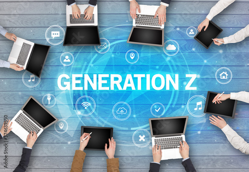 Group of people having a meeting with GENERATION Z insciption, social networking concept