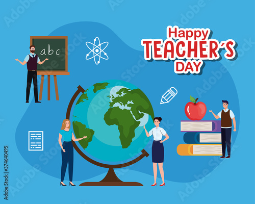 man and woman teacher with green board design, Happy teachers day celebration and education theme Vector illustration