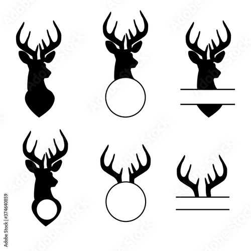 deer monogram, wild animal sign, black buch head, hunting split nonogram on white background. flat style.