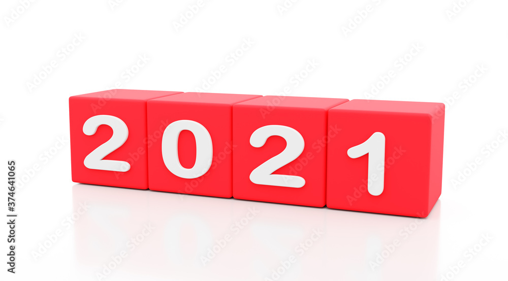 2021 New year 3d red dice, isolated against white background. 2021 New year 3d red dice, isolated against white background.