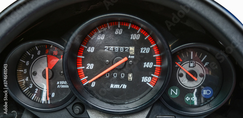 Canvas Print Vehicle dashboard meter cluster with speedometer, fuel gauge and RPM meter