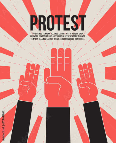 People raise their hands to protest to revolutionize vector illustration.