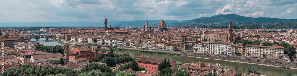 Panoramic view of Florence with Old Palace and Cathedral