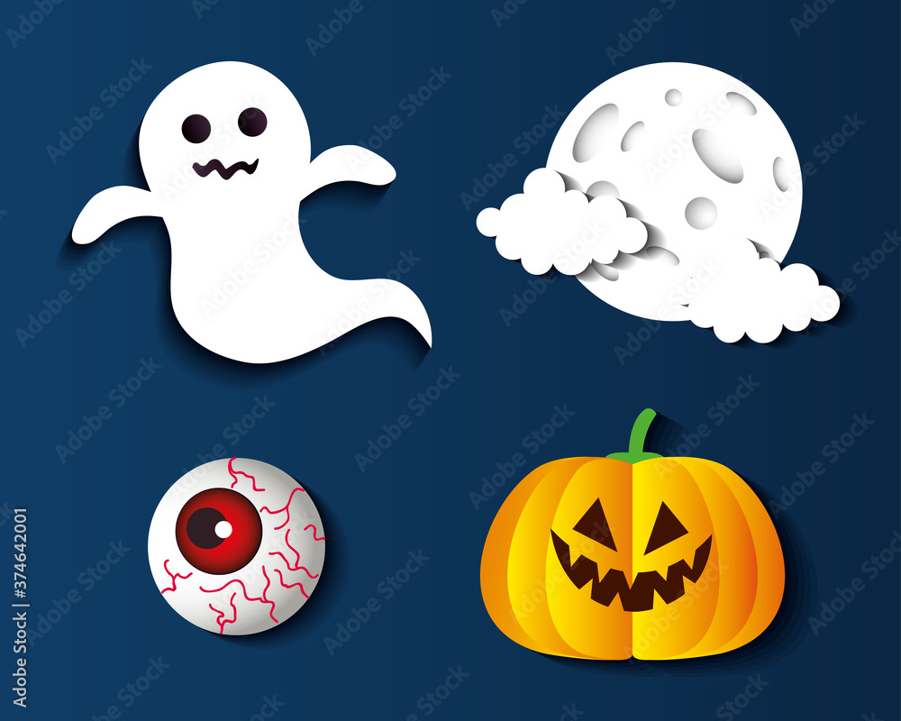 Fototapeta premium Halloween cartoons icon set design, Holiday and scary theme Vector illustration