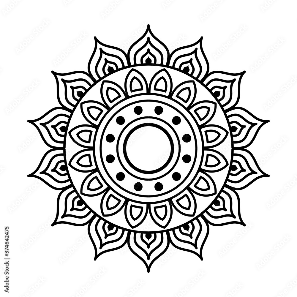 mandala in flower shaped line style icon design of Bohemic ornament indian decoration retro vintage meditation henna ethnic arabic texture and tribal theme Vector illustration