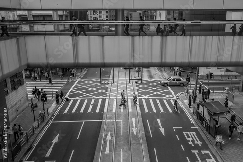 Photography Crosswalk below sky walk in Hong Kong city