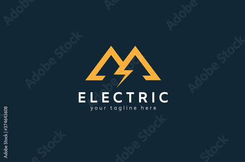 Electric Logo, letter M and lightning bold combination, vector illustration