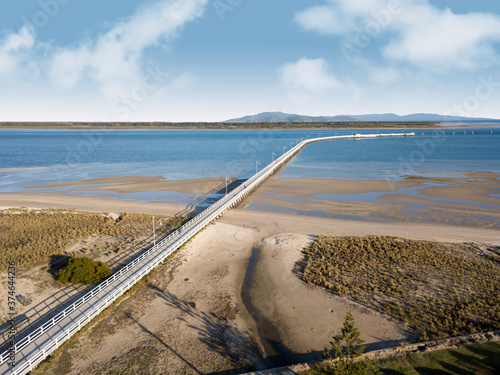 Aerial view of the Port Welshpool Jetty in South Gippsland, Victoria Australia