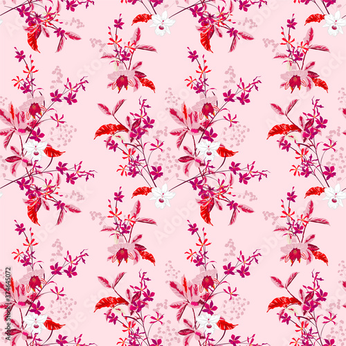 Sweet blooming gentle garden orchid flowers and many kind of floral seamless pattern vector,Design for fashion , fabric, textile, wallpaper, cover, web , wrapping and all prints