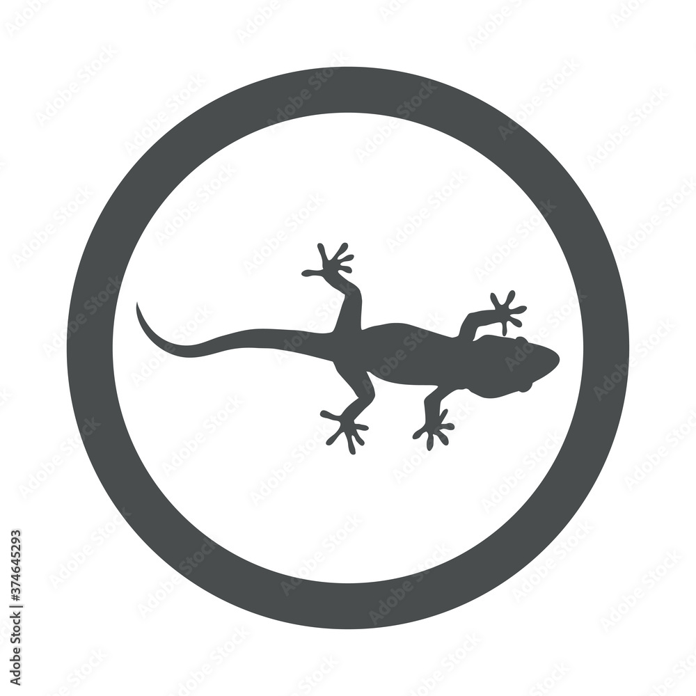 Fototapeta premium Silueta de lagarto en círculo de color gris