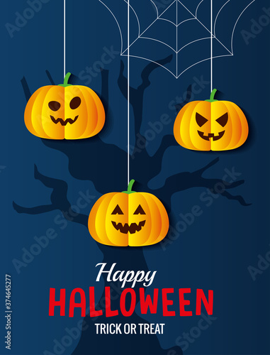 Halloween pumpkins cartoons hanging design, Holiday and scary theme Vector illustration
