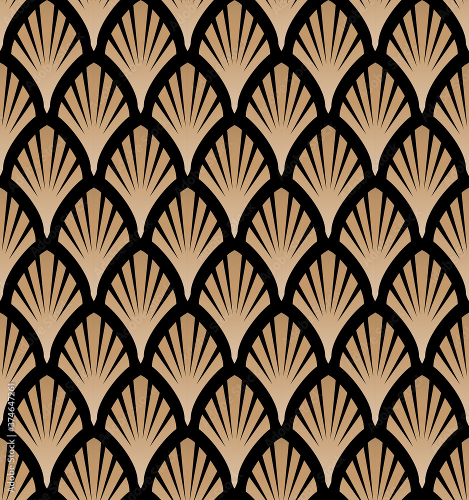 Art deco, great gatsby vector pattern with golden fans. Classic, retro, vintage illustration. Seamless pattern.
Art deco, great gatsby vector pattern with golden fans. Classic, retro, vintage illustration. Seamless pattern.