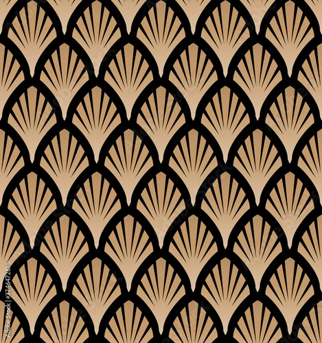 Art deco, great gatsby vector pattern with golden fans. Classic, retro, vintage illustration. Seamless pattern.	
