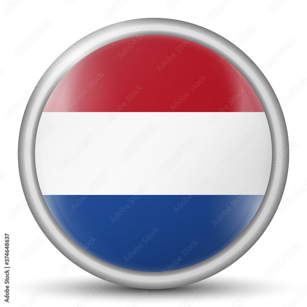 Glass light ball with flag of Netherlands. Round sphere, template icon. Dutch national symbol. Glossy realistic ball, 3D abstract vector illustration highlighted on a white background. Big bubble. Glass light ball with flag of Netherlands. Round sphere, template icon. Dutch national symbol. Glossy realistic ball, 3D abstract vector illustration highlighted on a white background. Big bubble.