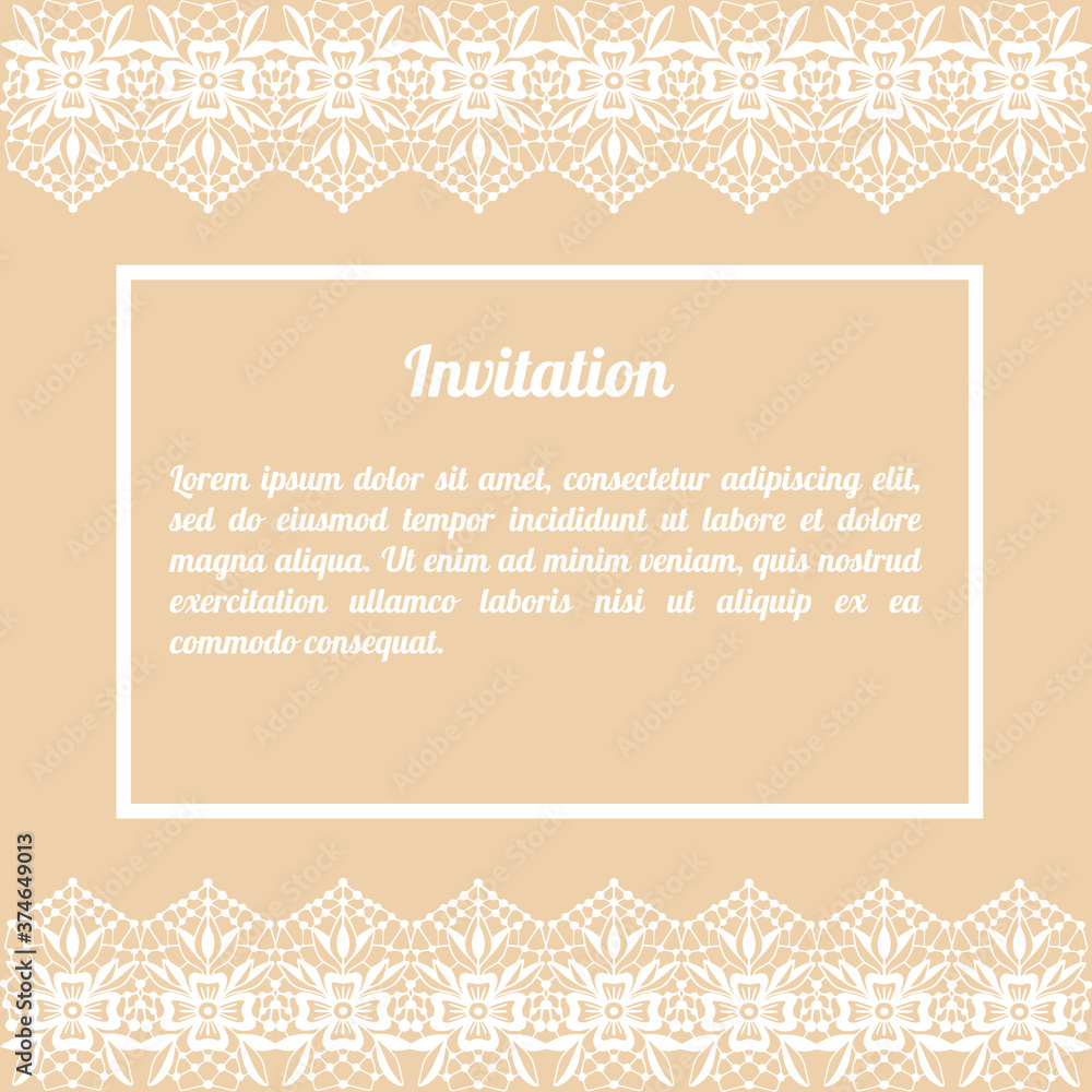 Invitation card with lace patterns, 
decorative design, vector illustration