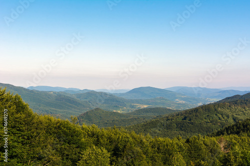 Traveling by the Carpathians. Polonyna Runa, Gostra, and other peaks. Spring, Summer and Autumn rest in the Carpathians. Green, Blue colors. Forest and meadows.