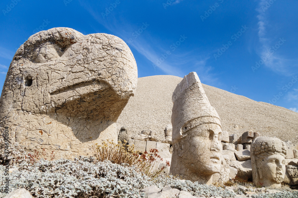 Stone heads of Eagle, King Antiochus & goddess Tyche on famous mount ...