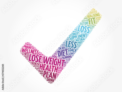 Lose Weight check mark word cloud collage, health concept background