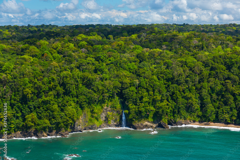 Coastline waterfall, Corcovado National Park, Osa Peninsula, Puntarenas Province, Costa Rica, Central America, America