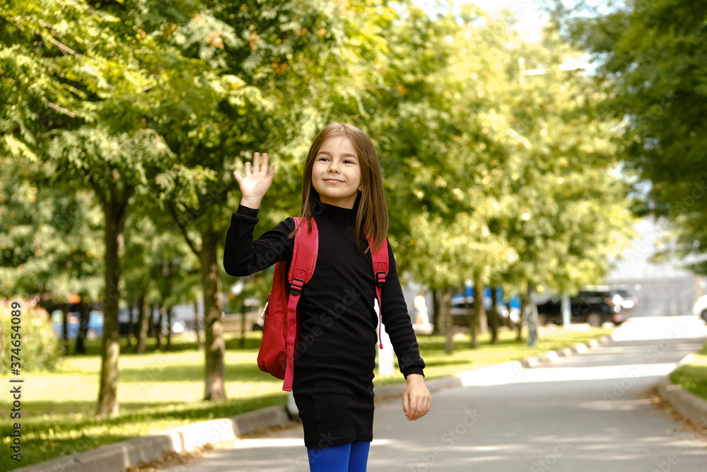 Back to school. Girl in protective mask. Back to school. Girl in protective mask.