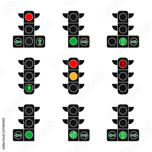 Set of traffic lights isolated on white background