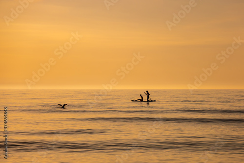 Surfer and sunset over the north sea