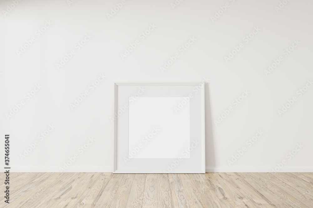 Horizontall wood frame mock up. Wooden frame poster on wooden floor with white wall. Landscape frame 3d illustrations. Horizontall wood frame mock up. Wooden frame poster on wooden floor with white wall. Landscape frame 3d illustrations.