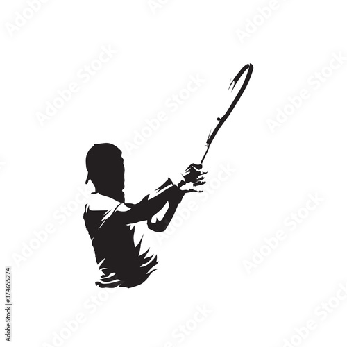 Tennis player, forehand shot. Abstract isolated vector illustration. Tennis logo