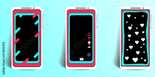 Set of screen layout of the app for viewing videos on the Internet. Web application icon templates, user interface. Smartphone view in paper layer cut. Paper cut and craft style. Vector illustration.