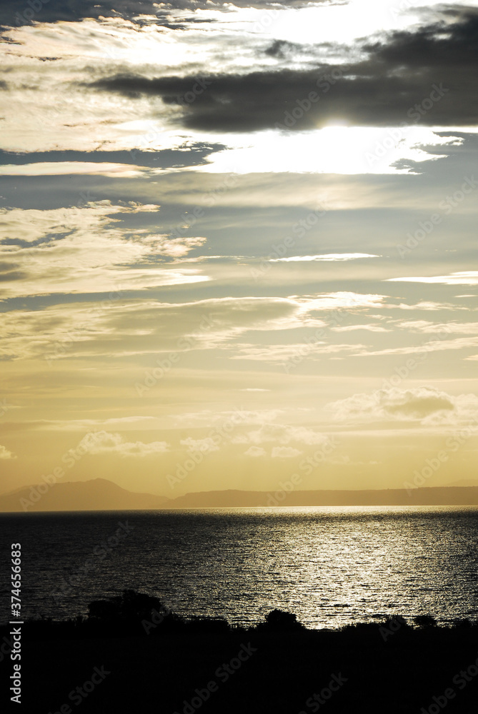Yellow sunset on Rotorua Lake, Ngongotaha,  New Zealand