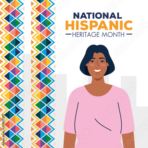 latin woman cartoon with colored shapes design, national hispanic heritage month and culture theme Vector illustration