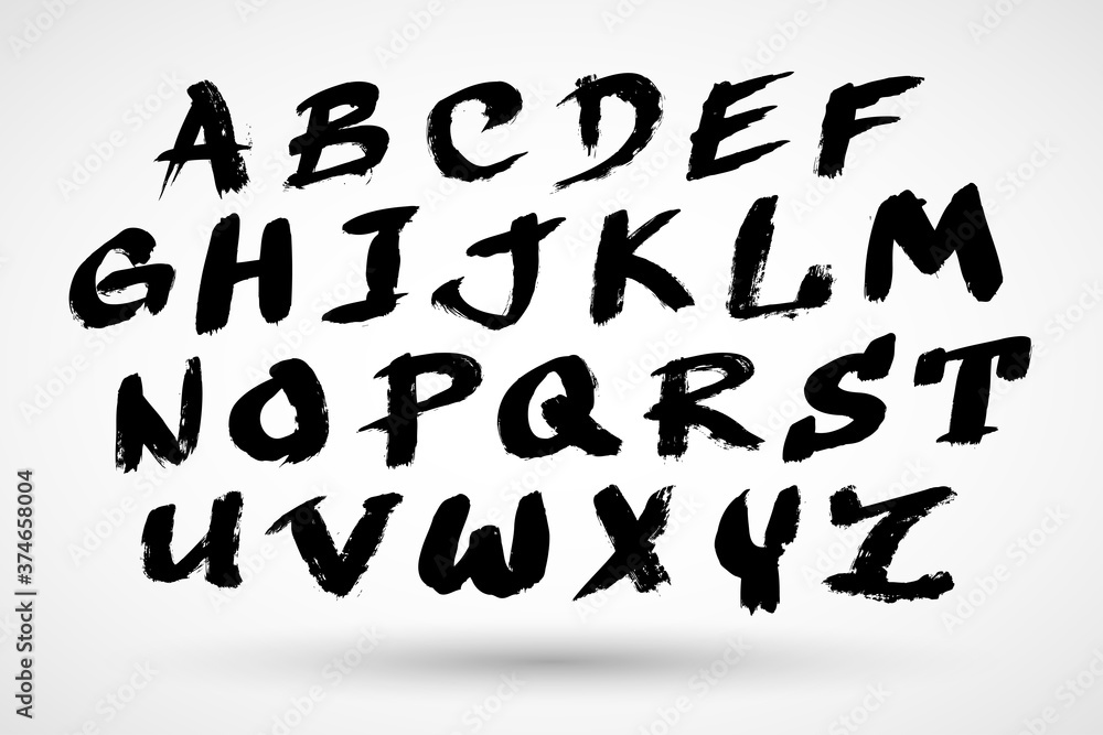 Alphabet letters. Hand drawn illustration by ink. Vector illustration