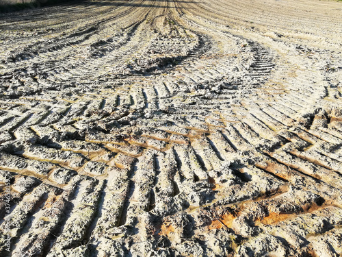 Tracks of tractor in the muddy field, Alsemberg, Belgium