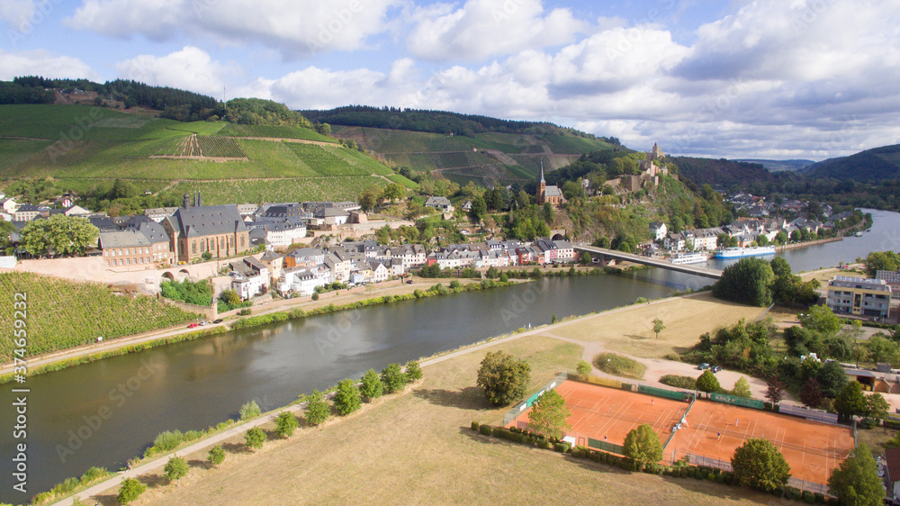 Aerial view on the historic center of Saarburg, Germany