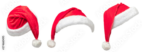 Set of Christmas Santa hat isolated on white background with clipping path. for decoration wearing on the person's head